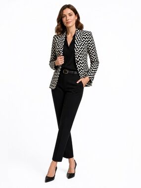 C/R Brown Cream Chevron Blazer Size 12 Neutral Workwear Jacket